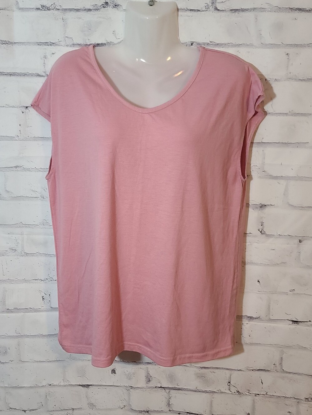 Women's Pink Solid Scoop Neck Short Sleeve Knit Pullover T-Shirt L